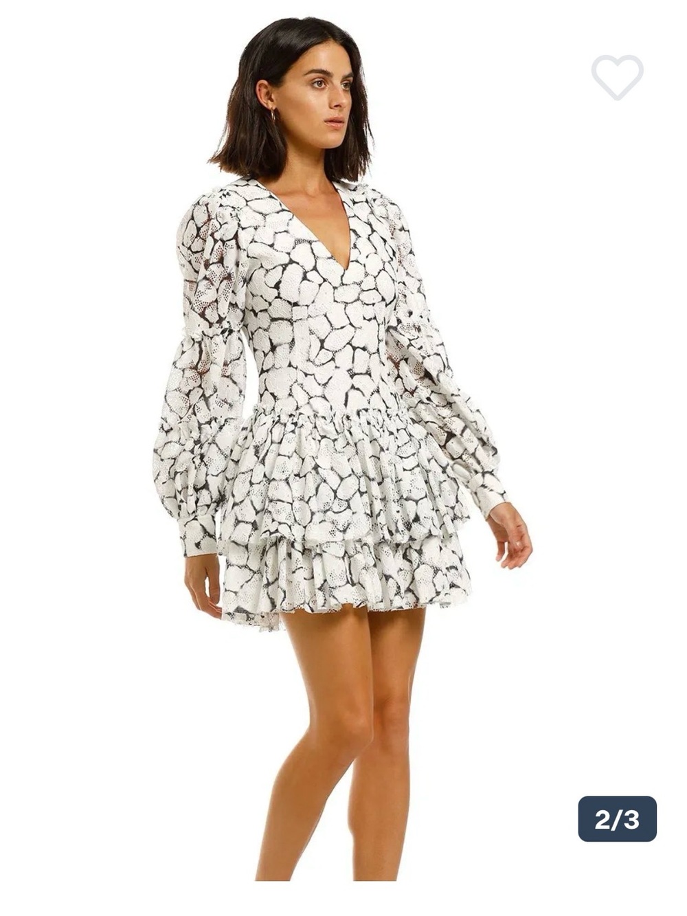 Aje White & Black Printed V-Neck Ruffle Mini Dress